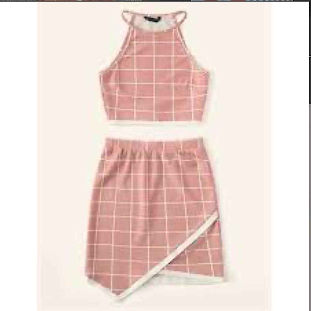 SHEIN Two- piece skirt set in pink and white. Worn once. Size Medium